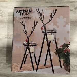 NWT Artisan Home | Metal Reindeer Candle Holders | Set of 2